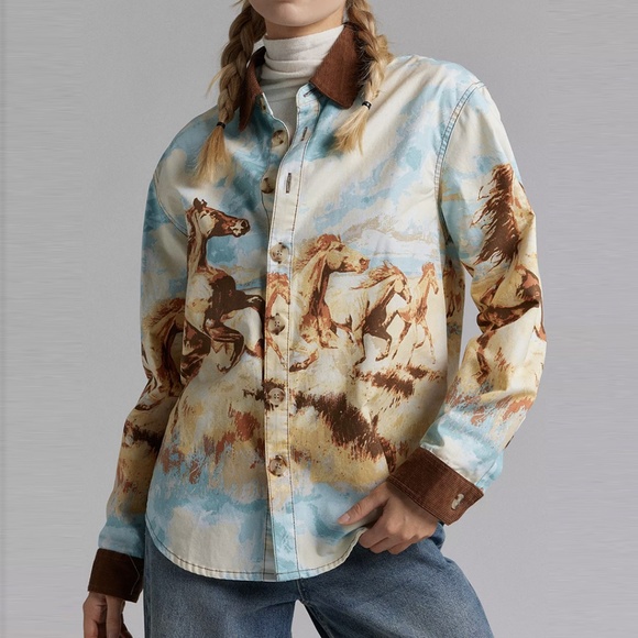 Urban Outfitters Horse Print Twill Chore Shacket Women’s Medium - Picture 3 of 15